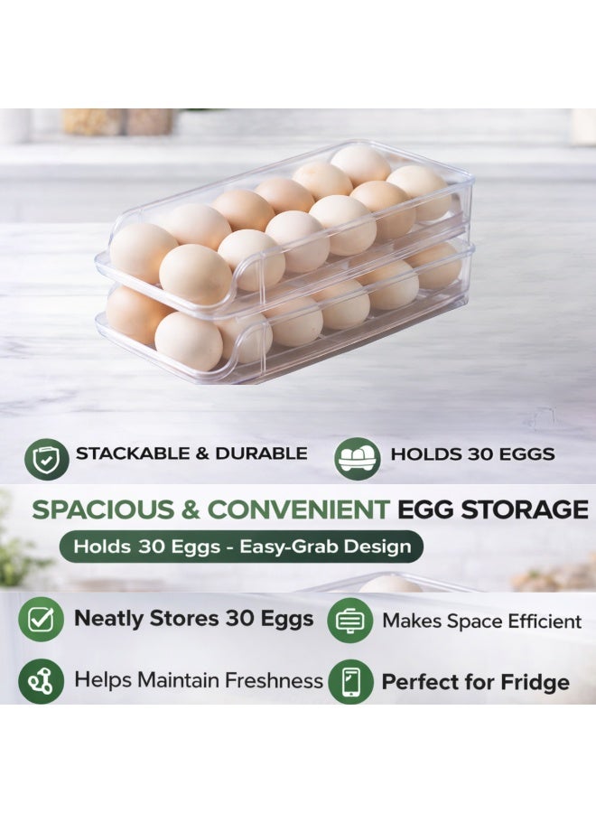 أرابيكو حامل بيض للثلاجة، منظم بيض أوتوماتيكي متحرك، حاوية تخزين بيض قابلة للتكديس من طبقتين مع غطاء، صينية توزيع بيض بلاستيكية شفافة للثلاجة، منظم مطبخ موفر للمساحة - Image 5